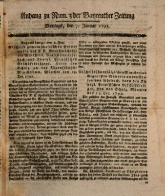 Bayreuther Zeitung Montag 7. Januar 1793