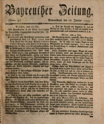 Bayreuther Zeitung Donnerstag 10. Januar 1793