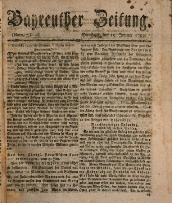 Bayreuther Zeitung Dienstag 15. Januar 1793