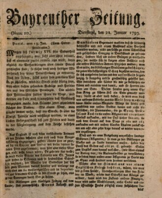 Bayreuther Zeitung Dienstag 22. Januar 1793