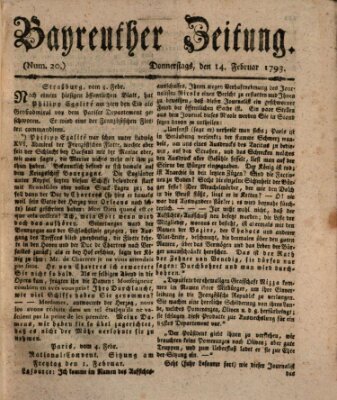 Bayreuther Zeitung Donnerstag 14. Februar 1793