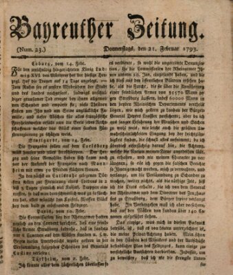 Bayreuther Zeitung Donnerstag 21. Februar 1793