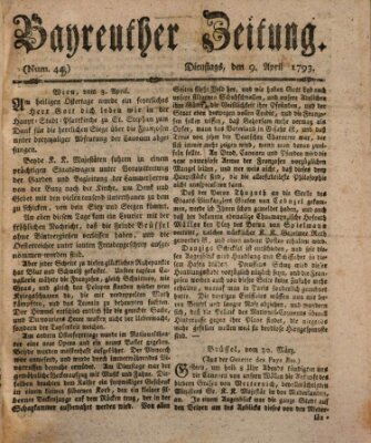 Bayreuther Zeitung Dienstag 9. April 1793