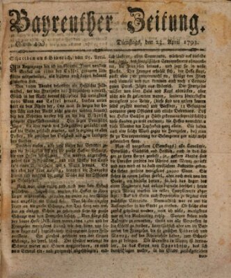 Bayreuther Zeitung Dienstag 23. April 1793