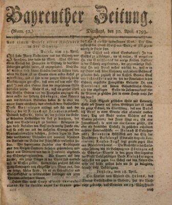 Bayreuther Zeitung Dienstag 30. April 1793