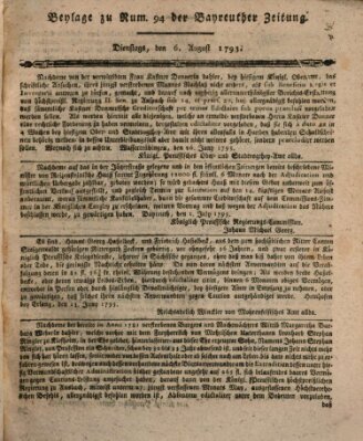 Bayreuther Zeitung Dienstag 6. August 1793