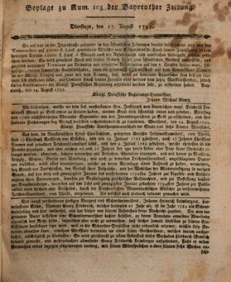 Bayreuther Zeitung Dienstag 27. August 1793