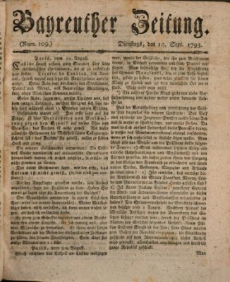 Bayreuther Zeitung Dienstag 10. September 1793