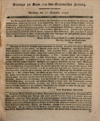 Bayreuther Zeitung Dienstag 10. September 1793