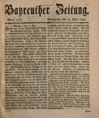 Bayreuther Zeitung Samstag 14. September 1793