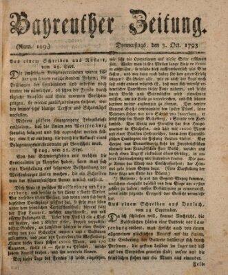 Bayreuther Zeitung Donnerstag 3. Oktober 1793