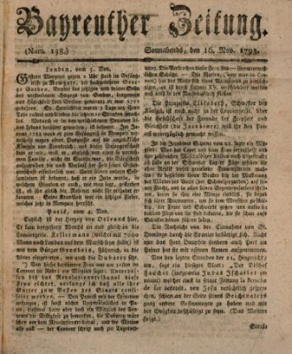 Bayreuther Zeitung Samstag 16. November 1793