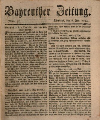 Bayreuther Zeitung Dienstag 7. Januar 1794