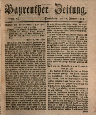 Bayreuther Zeitung Samstag 11. Januar 1794