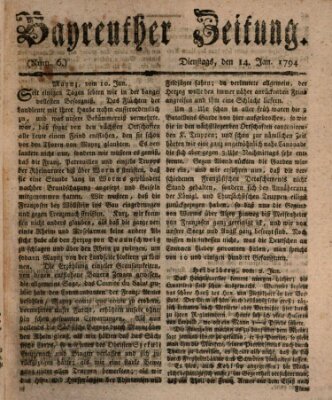 Bayreuther Zeitung Dienstag 14. Januar 1794