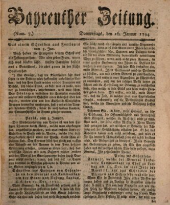 Bayreuther Zeitung Donnerstag 16. Januar 1794