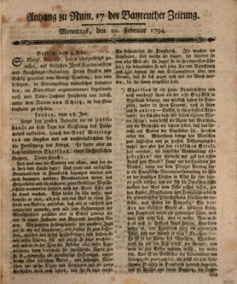 Bayreuther Zeitung Montag 10. Februar 1794