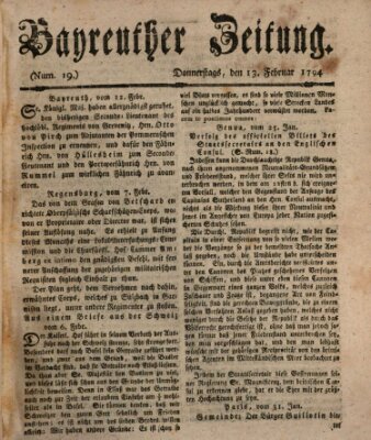 Bayreuther Zeitung Donnerstag 13. Februar 1794