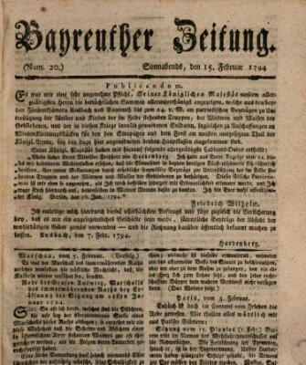 Bayreuther Zeitung Samstag 15. Februar 1794