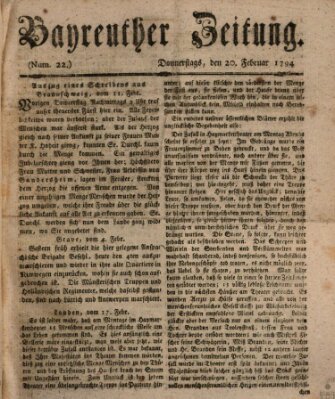 Bayreuther Zeitung Donnerstag 20. Februar 1794