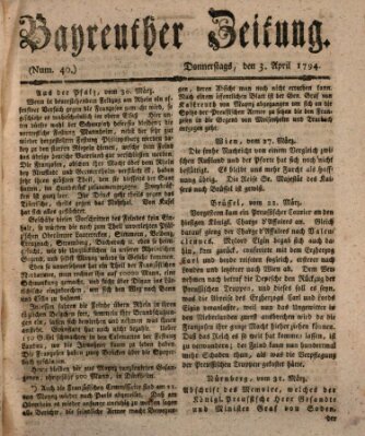 Bayreuther Zeitung Donnerstag 3. April 1794