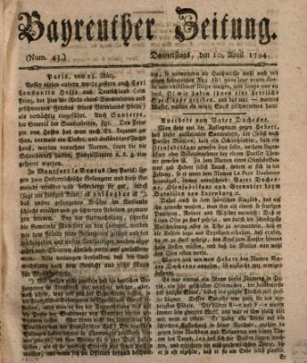 Bayreuther Zeitung Donnerstag 10. April 1794