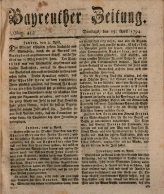 Bayreuther Zeitung Dienstag 15. April 1794