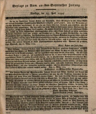 Bayreuther Zeitung Dienstag 15. April 1794