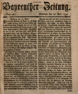 Bayreuther Zeitung Dienstag 22. April 1794