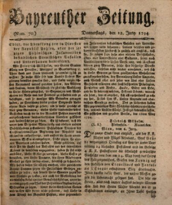 Bayreuther Zeitung Donnerstag 12. Juni 1794