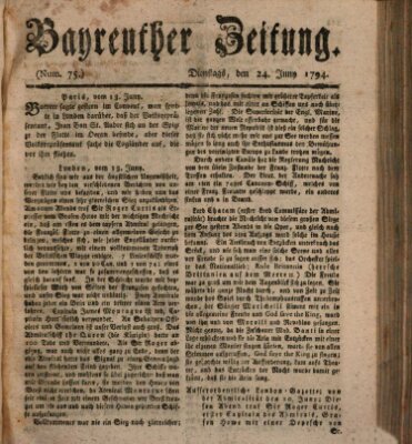 Bayreuther Zeitung Dienstag 24. Juni 1794