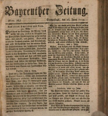 Bayreuther Zeitung Donnerstag 26. Juni 1794