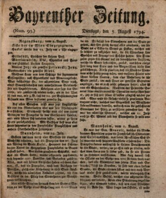 Bayreuther Zeitung Dienstag 5. August 1794