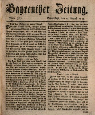 Bayreuther Zeitung Donnerstag 14. August 1794