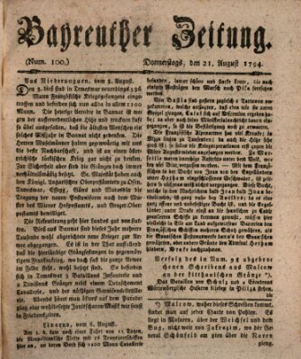 Bayreuther Zeitung Donnerstag 21. August 1794