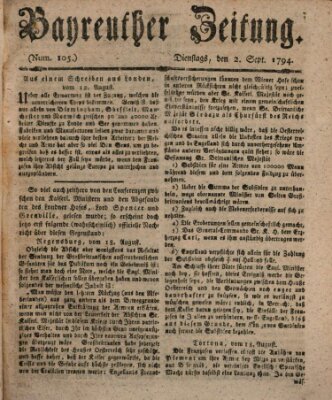 Bayreuther Zeitung Dienstag 2. September 1794