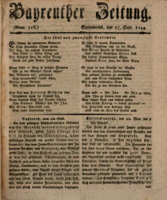 Bayreuther Zeitung Samstag 27. September 1794