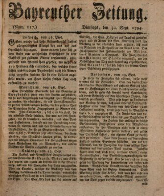 Bayreuther Zeitung Dienstag 30. September 1794