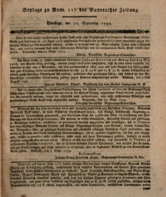 Bayreuther Zeitung Dienstag 30. September 1794