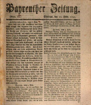 Bayreuther Zeitung Dienstag 10. Februar 1795