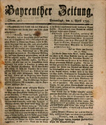 Bayreuther Zeitung Donnerstag 2. April 1795