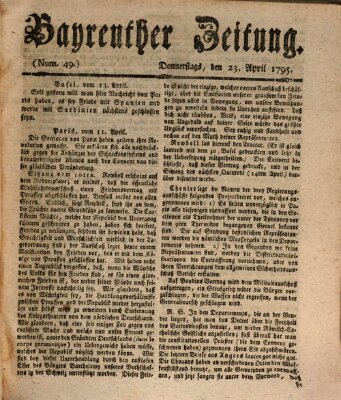 Bayreuther Zeitung Donnerstag 23. April 1795