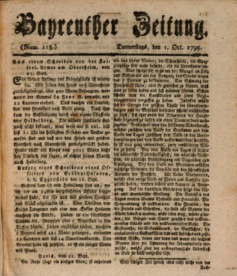 Bayreuther Zeitung Donnerstag 1. Oktober 1795