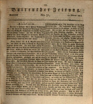 Bayreuther Zeitung Samstag 13. Februar 1813