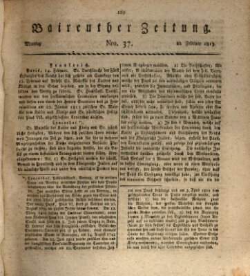 Bayreuther Zeitung Montag 22. Februar 1813
