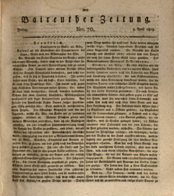 Bayreuther Zeitung Freitag 9. April 1813