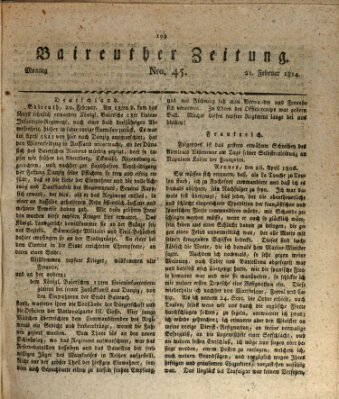 Bayreuther Zeitung Montag 21. Februar 1814