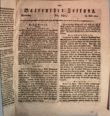 Bayreuther Zeitung Donnerstag 28. April 1814