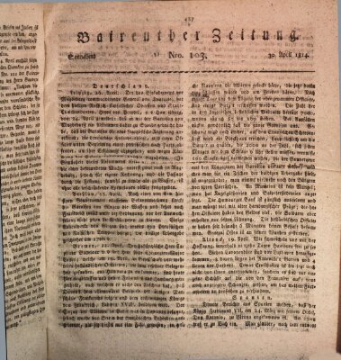 Bayreuther Zeitung Samstag 30. April 1814