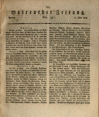 Bayreuther Zeitung Montag 13. Juni 1814